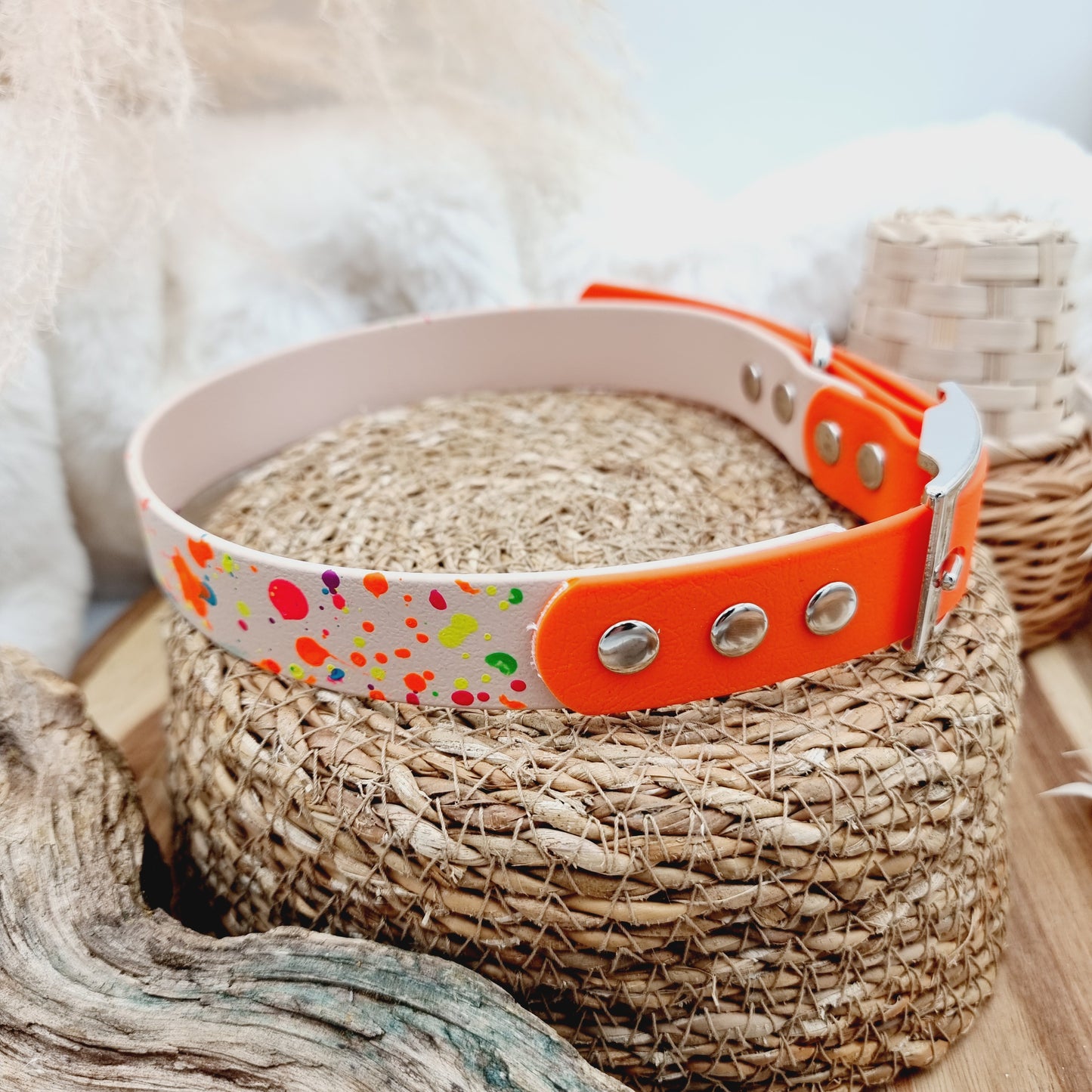 Nude Splash & Neon Orange - two-coloured Biothane Dog Collar