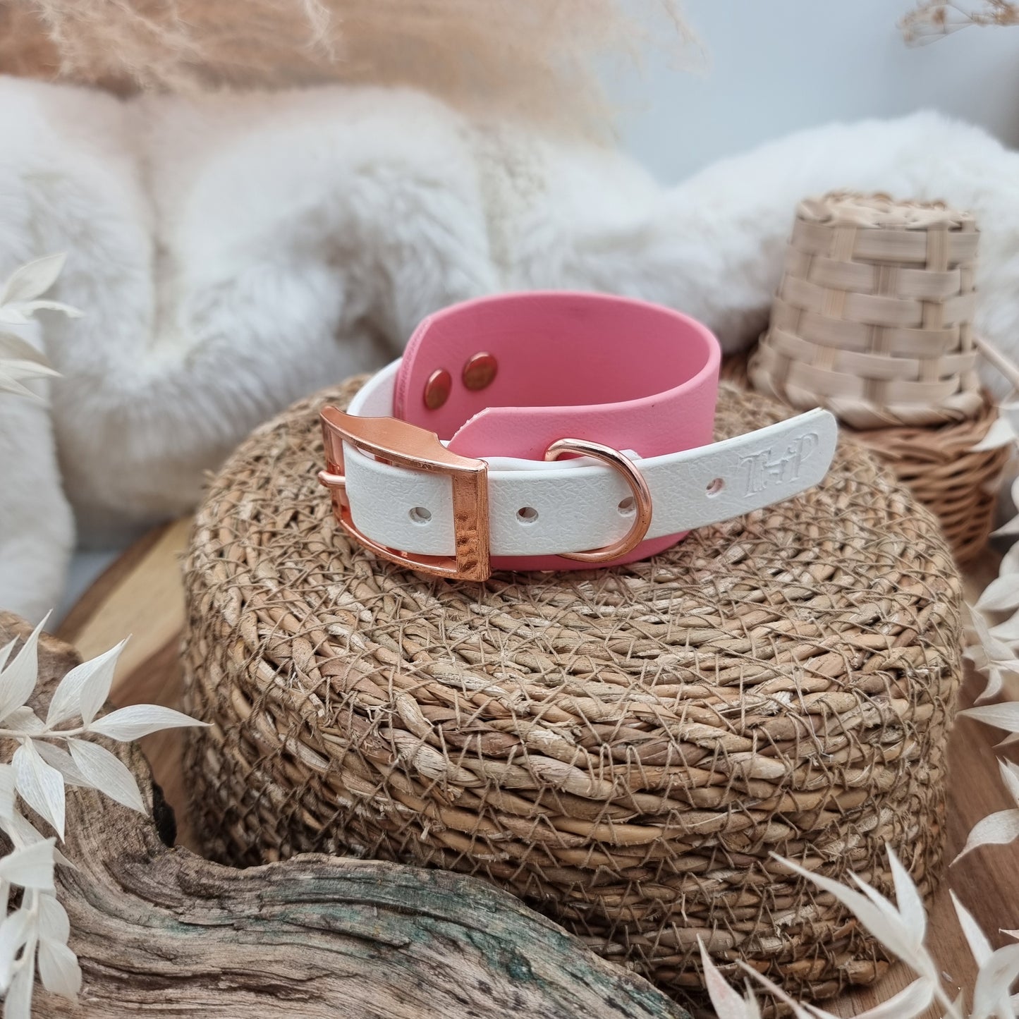 Baby Pink & White - two-coloured Biothane Sighthound Collar (1x Size XS)
