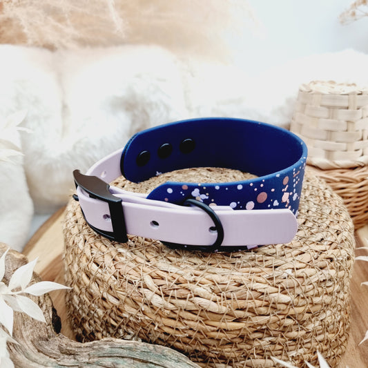 Navy & Lilac Splash (BL) - two-coloured Biothane Sighthound Collar (1x Size M)