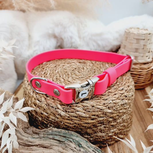 Neon Pink (1x Large - Slim 20mm width) - Everlast Quick Release Biothane Dog Collar