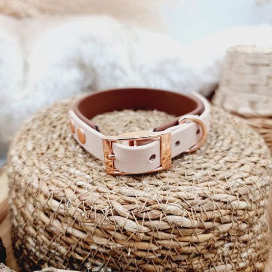 Brown&PowderPearl (RG) Size Small - two-coloured Biothane Dog Collar