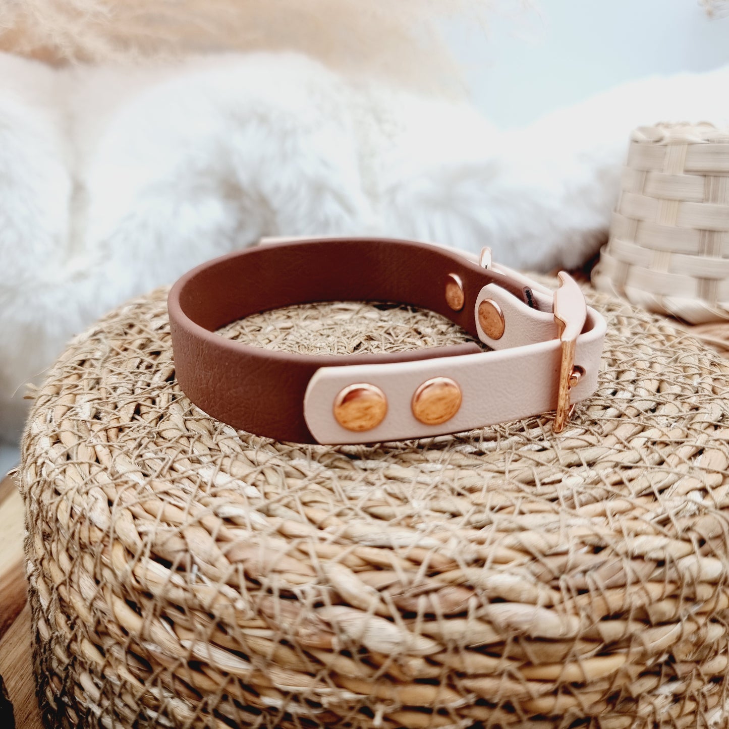 Brown&PowderPearl (RG) Size Small - two-coloured Biothane Dog Collar