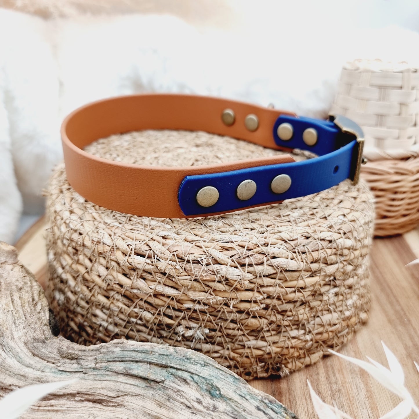 Tan & Navy (AB) Size L - two-coloured Biothane Dog Collar