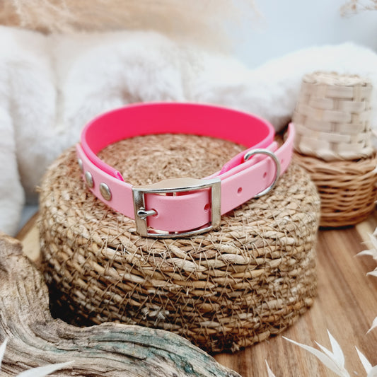 Neon Pink & Baby Pink (SI) Size L *name personalised Ruby - two-coloured Biothane Dog Collar
