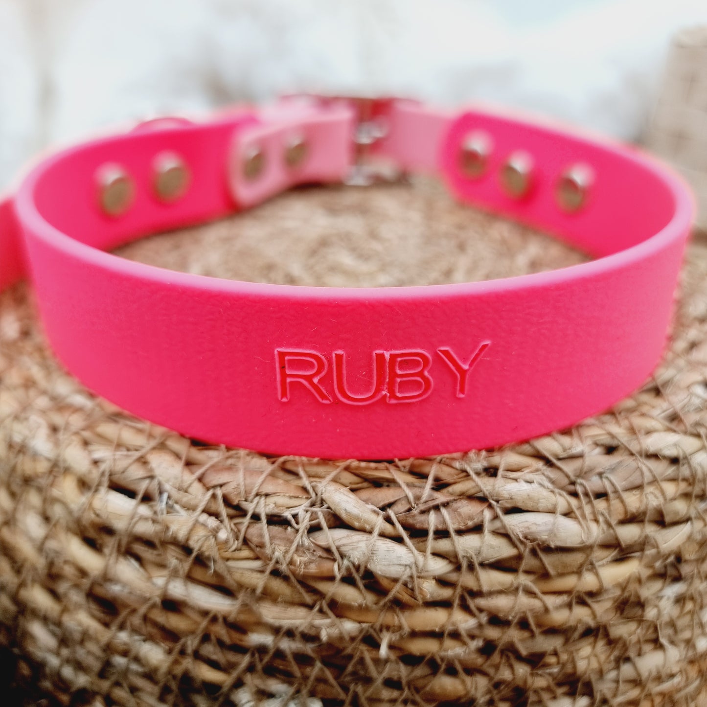 Neon Pink & Baby Pink (SI) Size L *name personalised Ruby - two-coloured Biothane Dog Collar