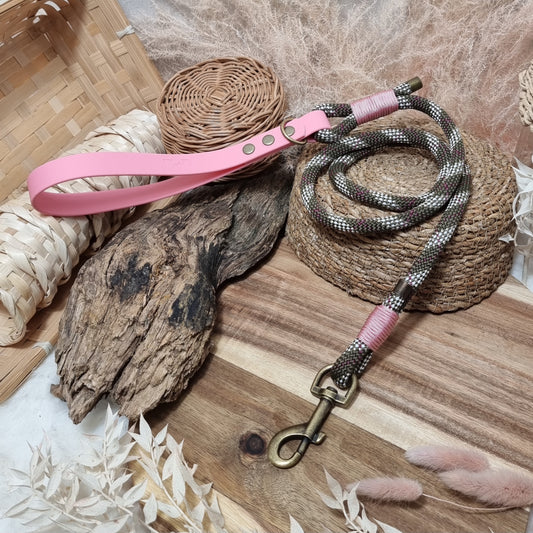 Green Tweed / Baby Pink AB (120cm length) Rope Biothane Dog Lead