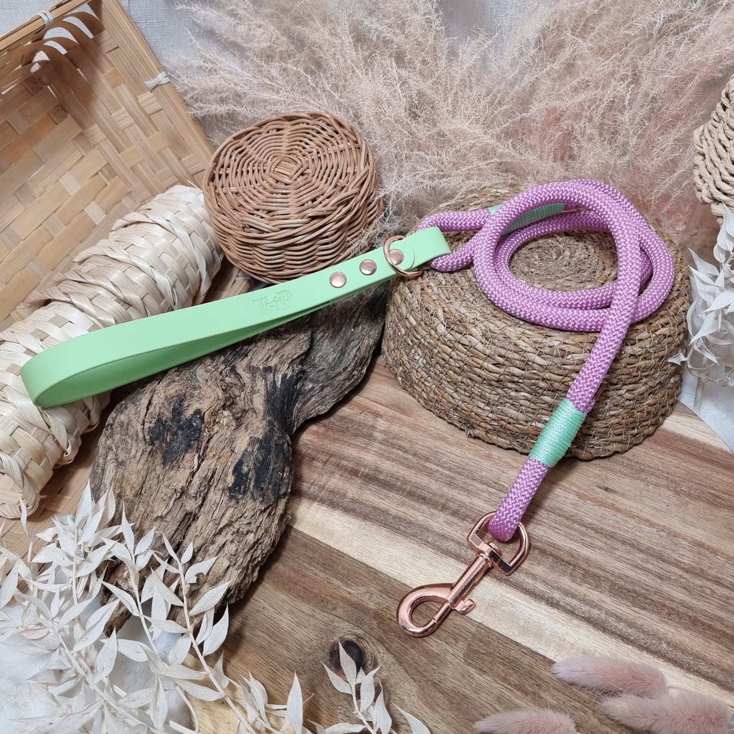 Pastel Pink/Pistachio RG (120cm length) Rope Biothane Dog Lead
