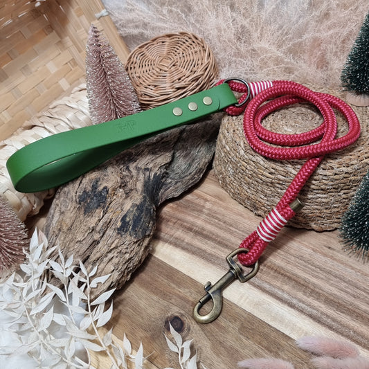 Red & Olive  (120cm length) Rope Biothane Dog Lead - *25mm wide handle