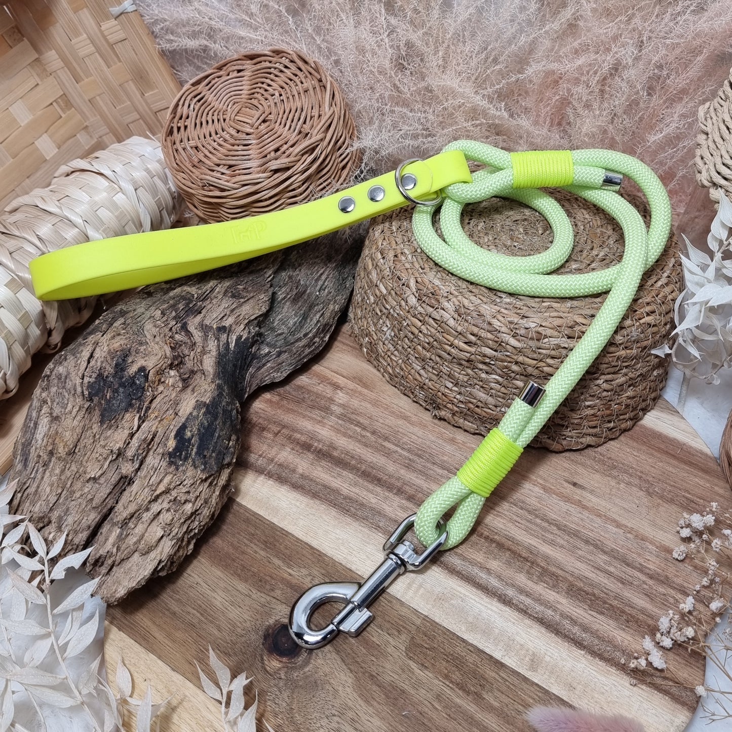 Glow in the Dark / Neon Yellow (120cm length) Rope Biothane Dog Lead