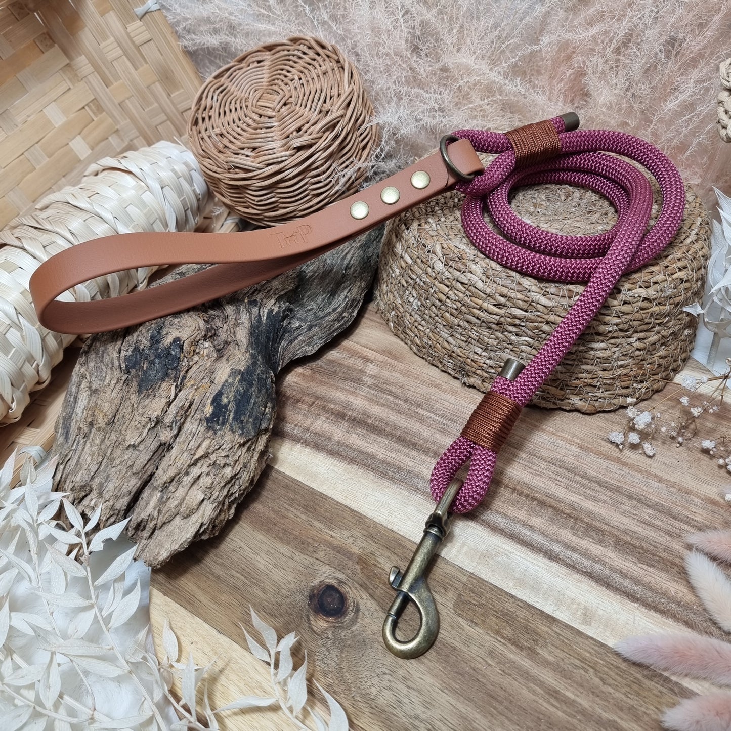 Aubergine & Tan BL (120cm length) Rope Biothane Dog Lead