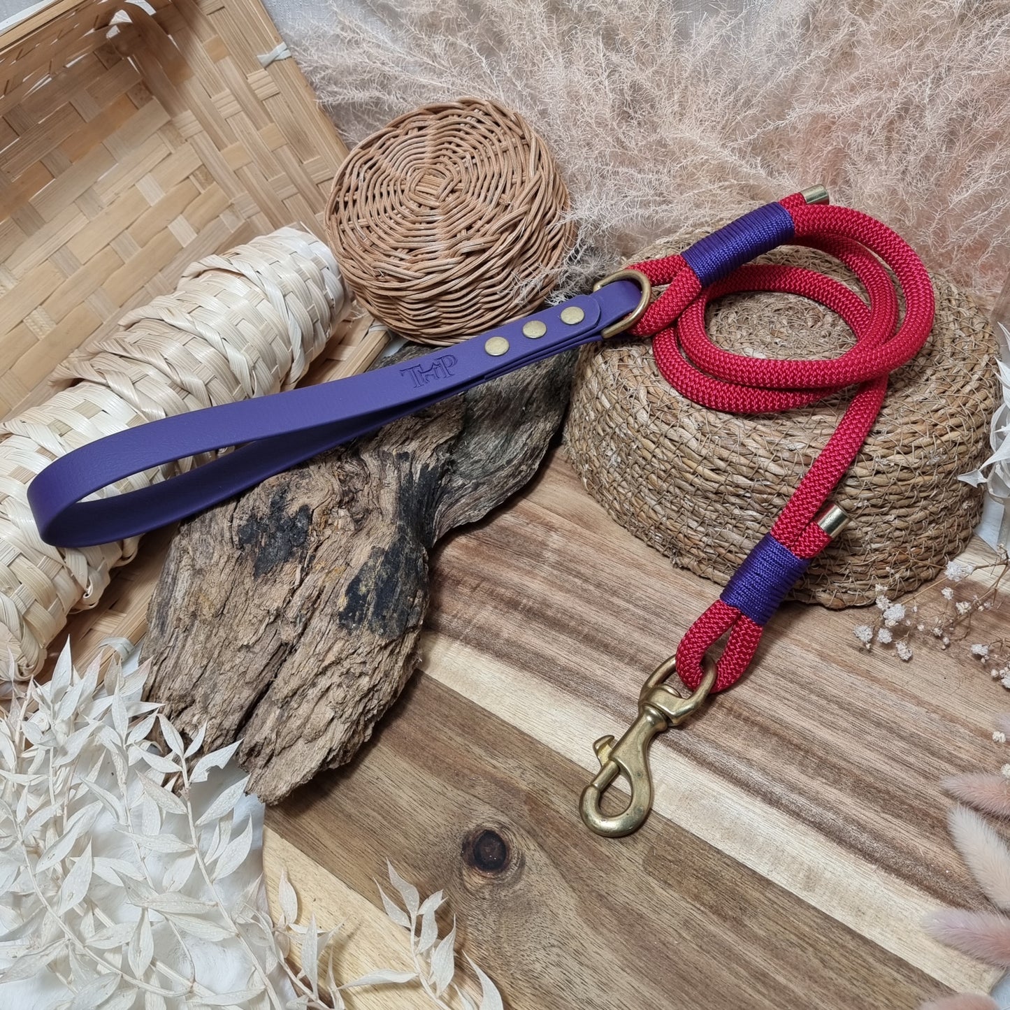 Red & Purple GB (120cm length) Rope Biothane Dog Lead