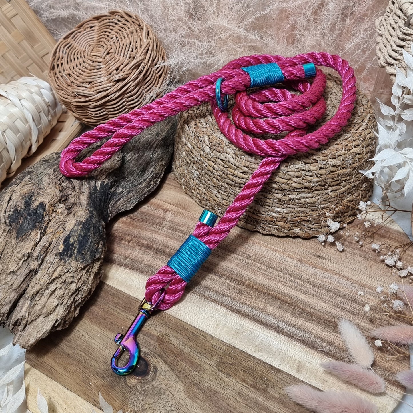 Magenta Twisted & Turquoise (150cm length) Rope Dog Lead