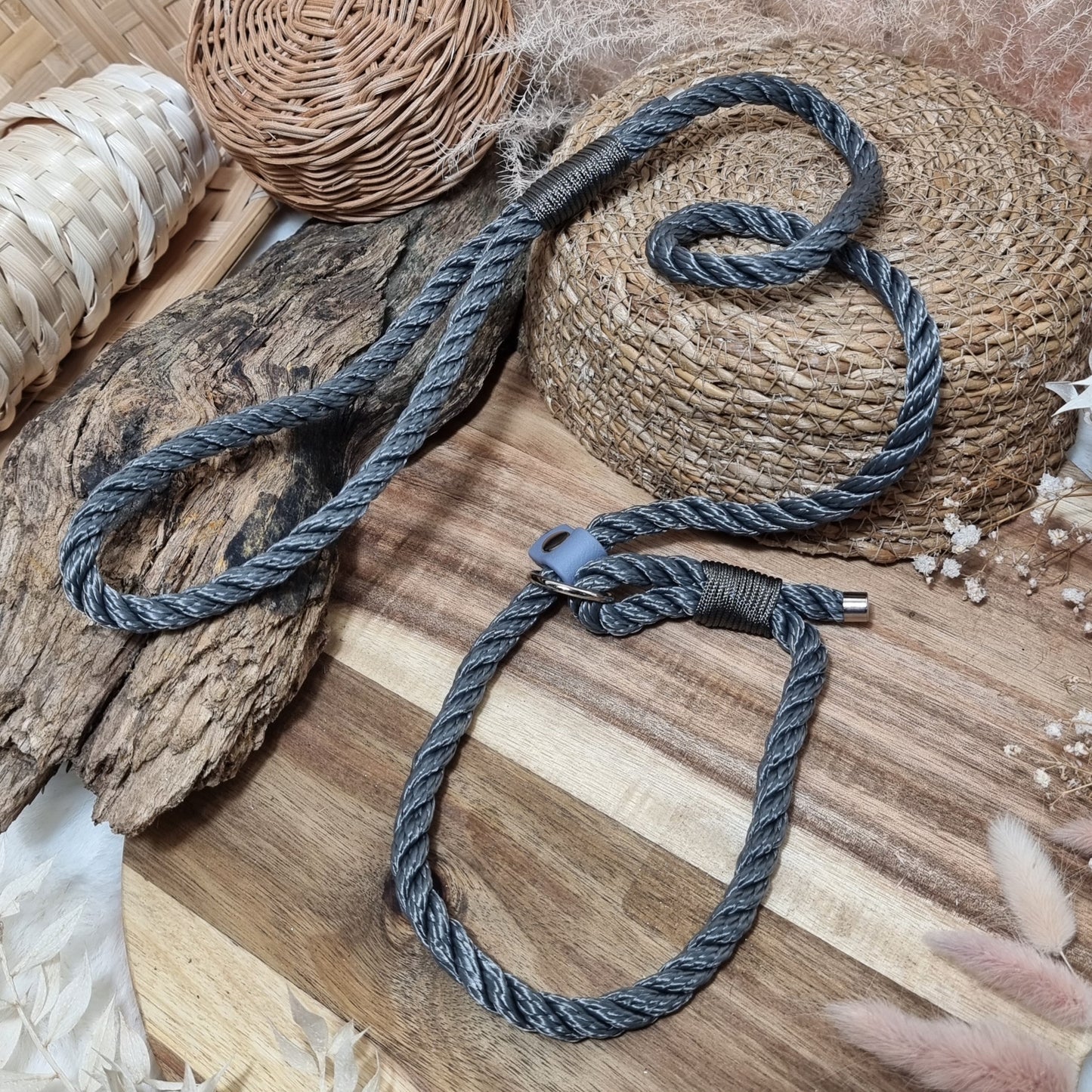 Grey Twisted - (90cm length / 8mm Rope) Rope Dog Slip Lead