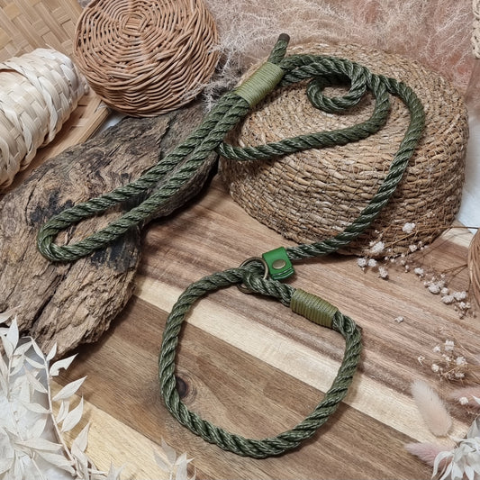 Olive Twisted - (120cm length / 10mm Rope) Rope Dog Slip Lead