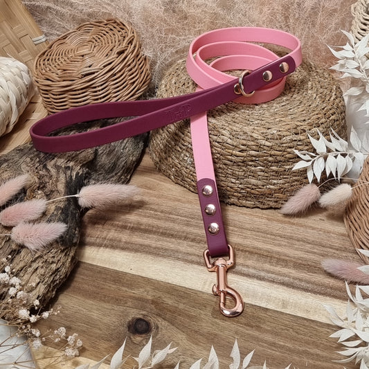 Baby Pink / Burgundy RG - (120cm length / Slim) Biothane Dog Lead