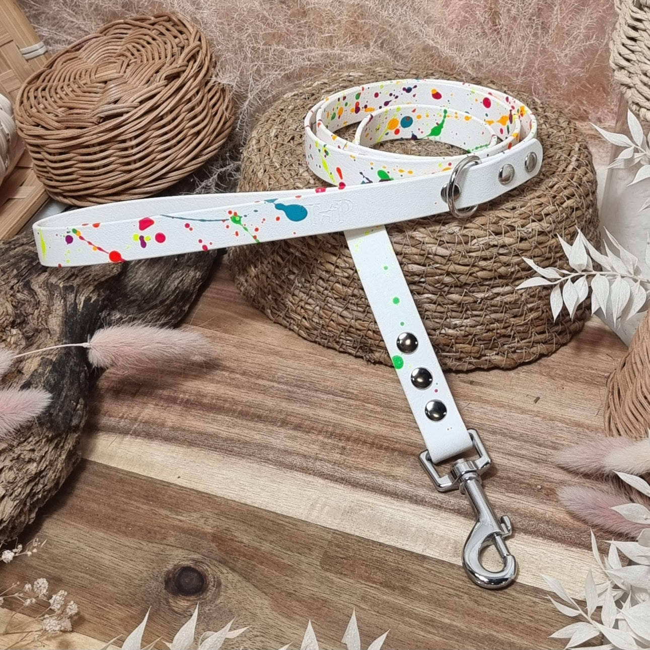 White Splash- (120cm length / Regular) Biothane Dog Lead