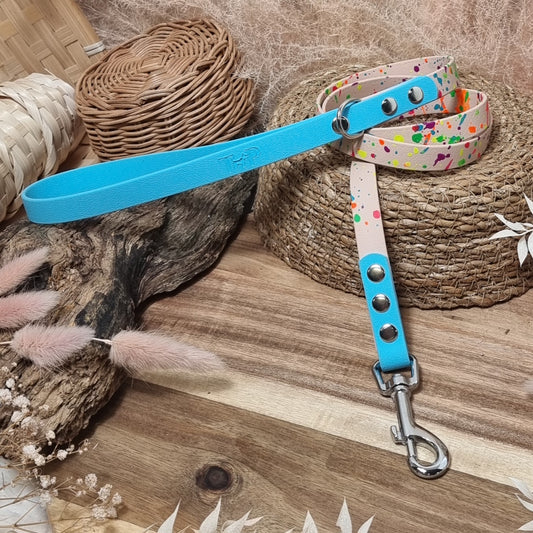 Nude & Neon Blue Splash - (120cm length / Slim) Biothane Dog Lead