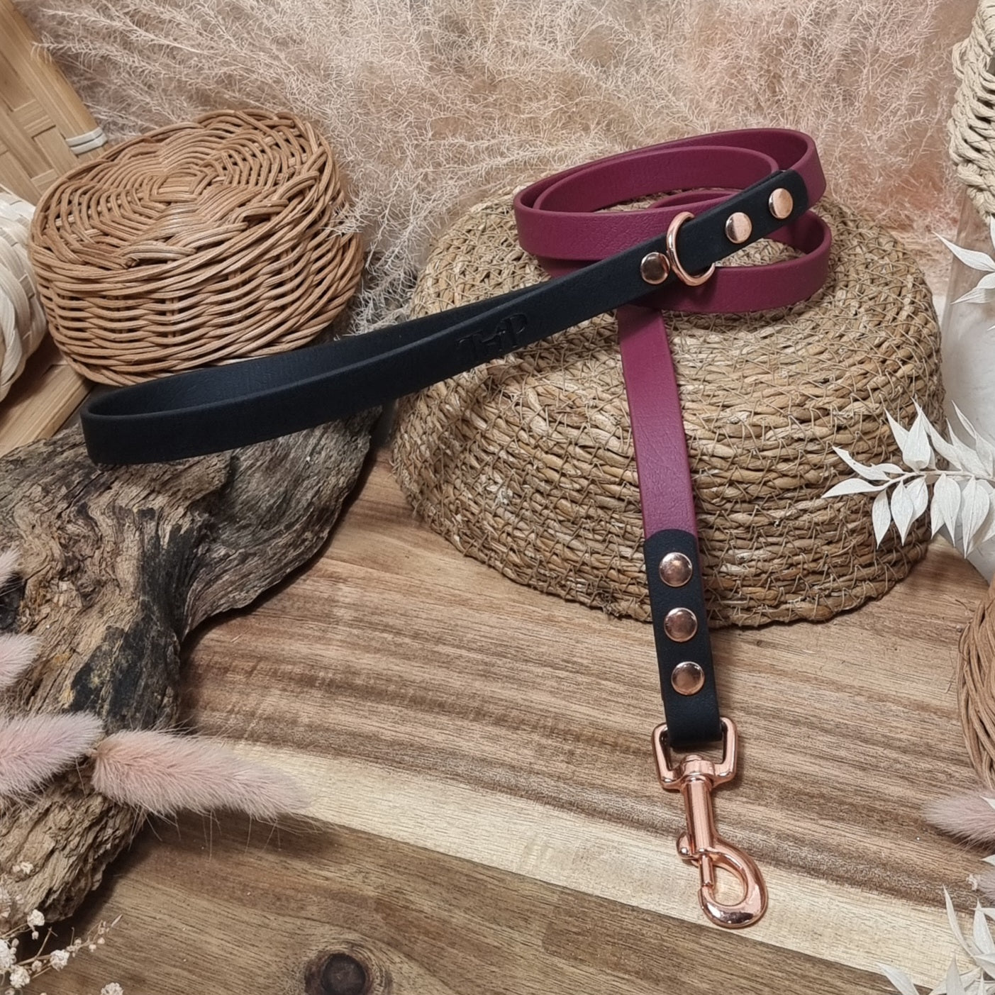 Burgundy & Black - (120cm length / Slim) Biothane Dog Lead