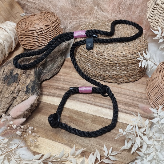 Black & Pink Twisted - (90cm length / 8mm Rope) Rope Dog Slip Lead