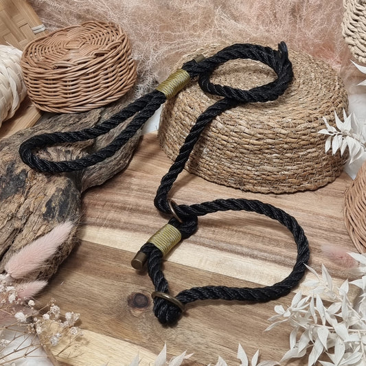 Black & Bronze Twisted - (90cm length / 8mm Rope) Rope Dog Slip Lead