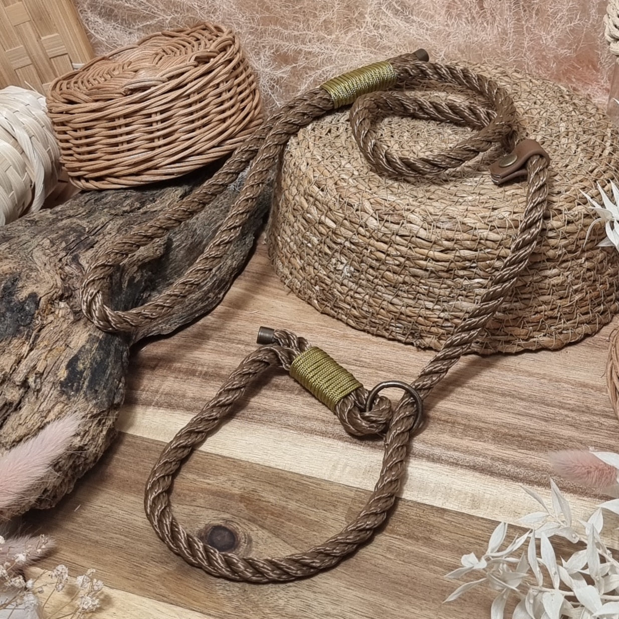 Brown & Bronze Twisted - (90cm length / 8mm Rope) Rope Dog Slip Lead