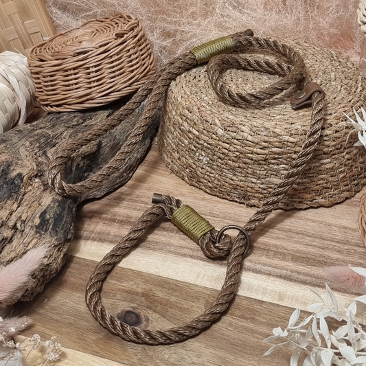 Brown & Bronze Twisted - (90cm length / 8mm Rope) Rope Dog Slip Lead