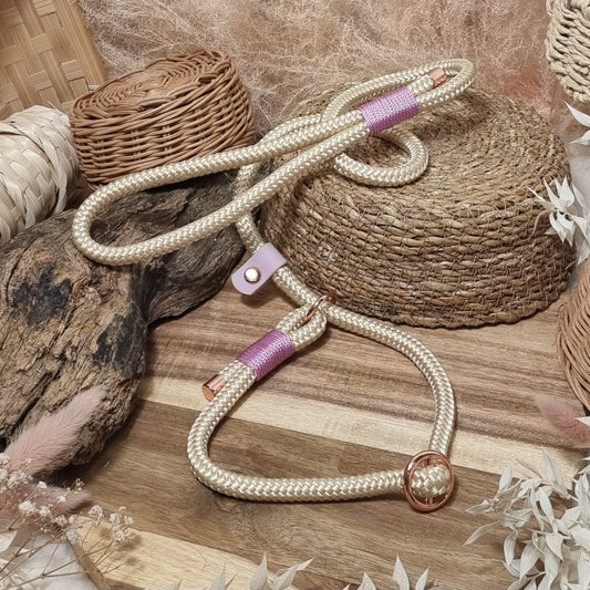 Cream & Pink - (90cm length / 10mm Rope) Rope Dog Slip Lead