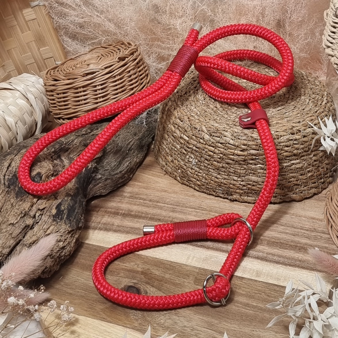 Red - (120cm length / 10mm Rope) Rope Dog Slip Lead