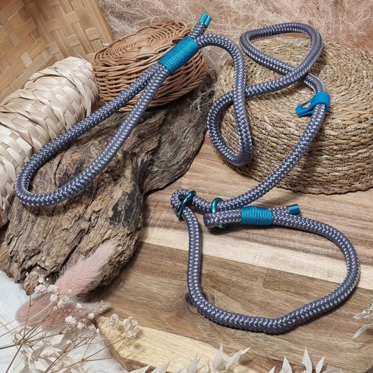 Grey & Turquoise - (120cm length / 10mm Rope) Rope Dog Slip Lead