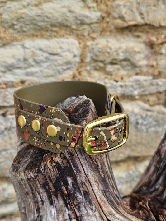 Olive Celestial - Splatter Sighthound / Wide Dog Collars