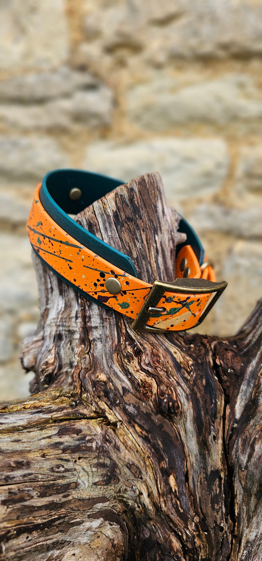 Forest Flame - Statement Splatter Wrap Waterproof BioThane© Dog Collar