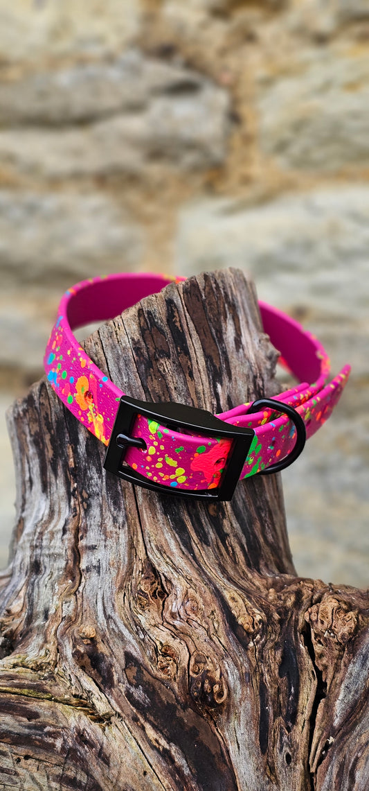 Magenta - Waterproof BioThane© Neon Splatter Dog Collar