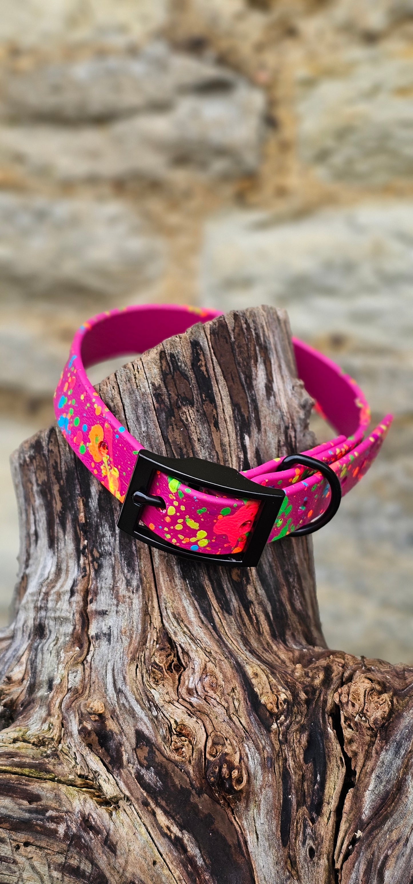 Magenta - Waterproof BioThane© Neon Splatter Dog Collar