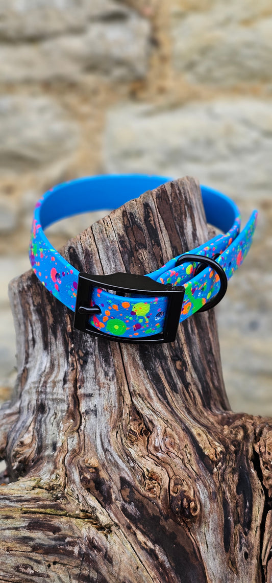 Blue - Waterproof BioThane© Neon Splatter Dog Collar