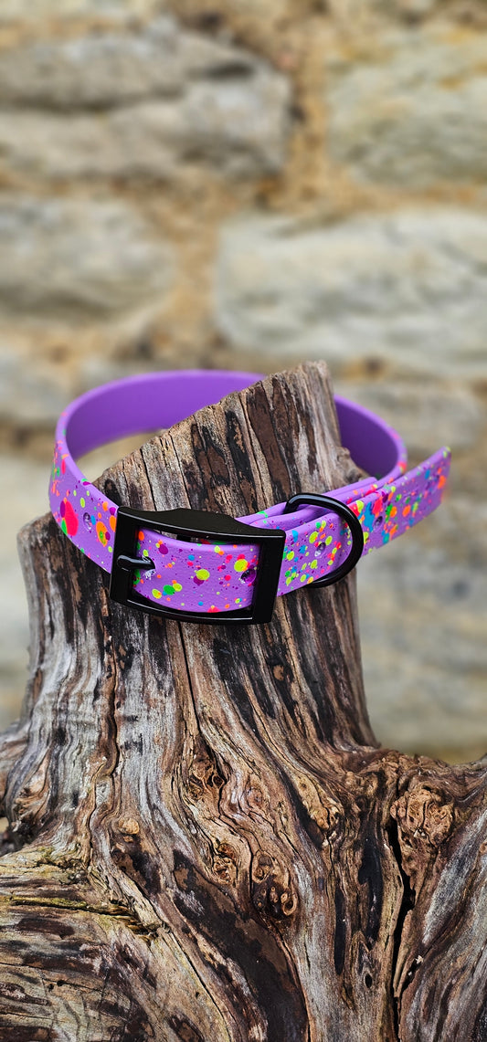 Amethyst - Waterproof BioThane© Neon Splatter Dog Collar