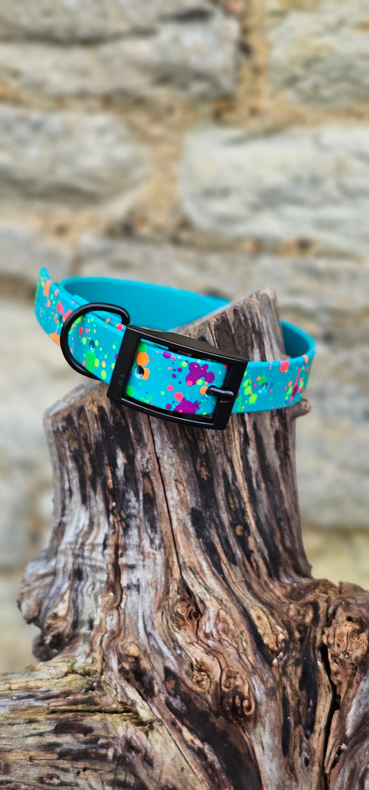 Teal - Waterproof BioThane© Neon Splatter Dog Collar