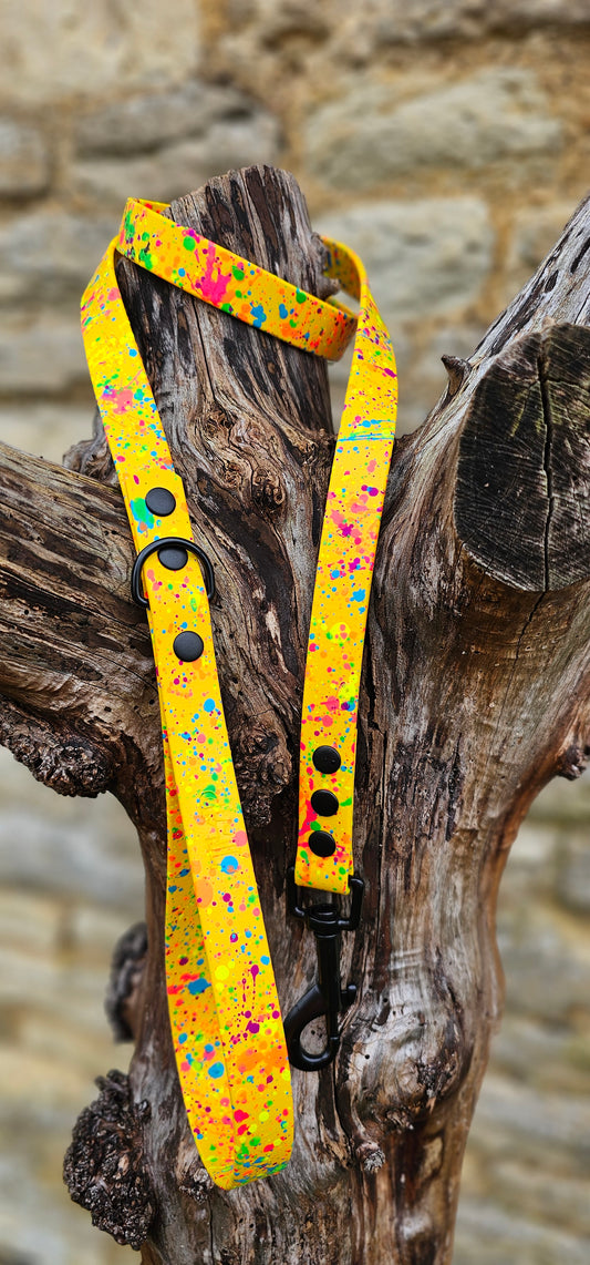 Yellow - Waterproof BioThane© Neon Splatter Dog Lead