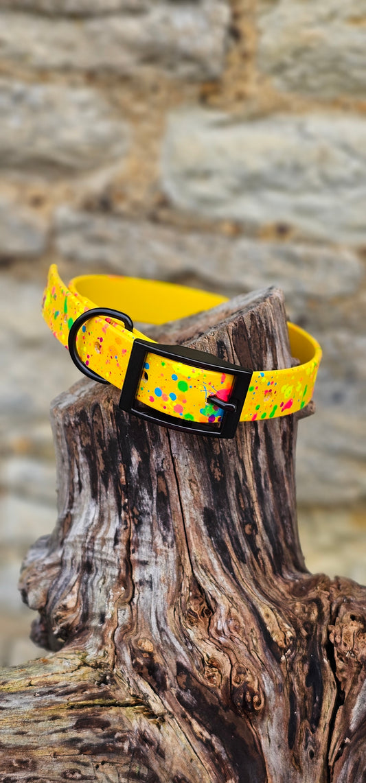 Yellow - Waterproof BioThane© Neon Splatter Dog Collar