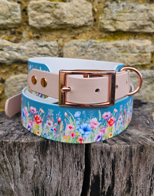 Cottage Garden – Waterproof BioThane® Sighthound Collar / wide-fit Dog Collar
