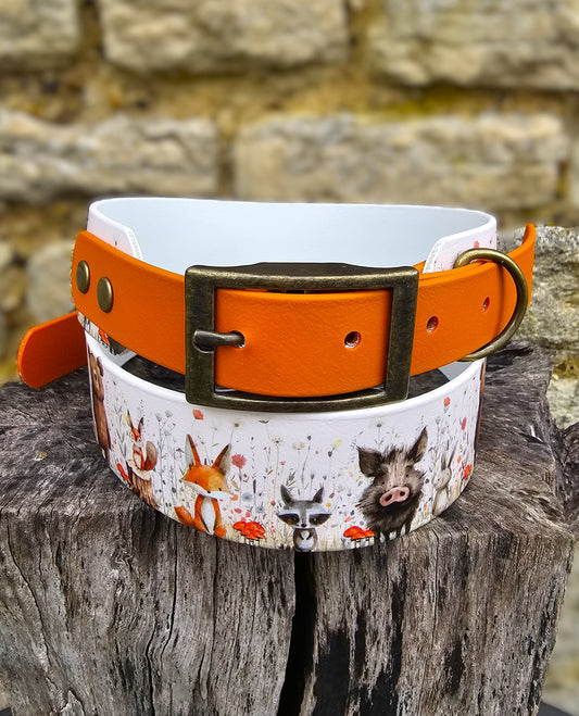Hello Woodland - Printed Waterproof BioThane© wide-fit Dog Collar