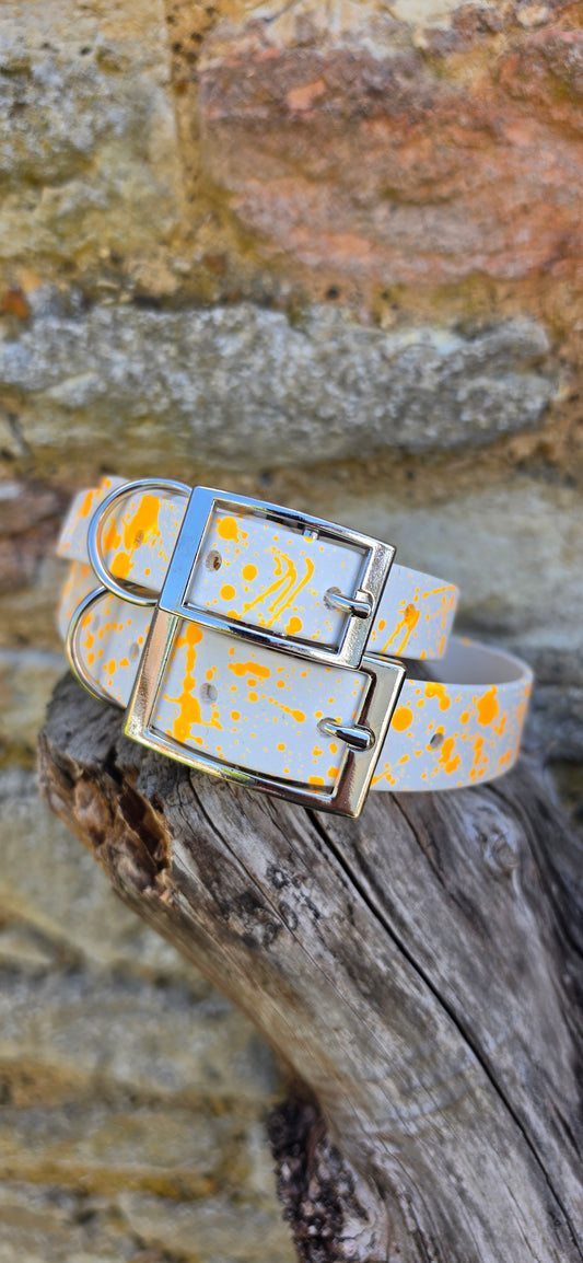 White & Orange - Waterproof BioThane© Pastel Splatter Dog Collar