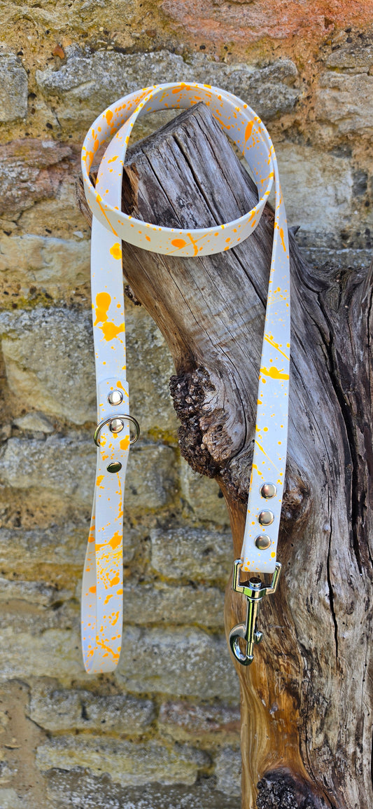 White & Orange - Waterproof BioThane© Pastel Splatter Dog Lead