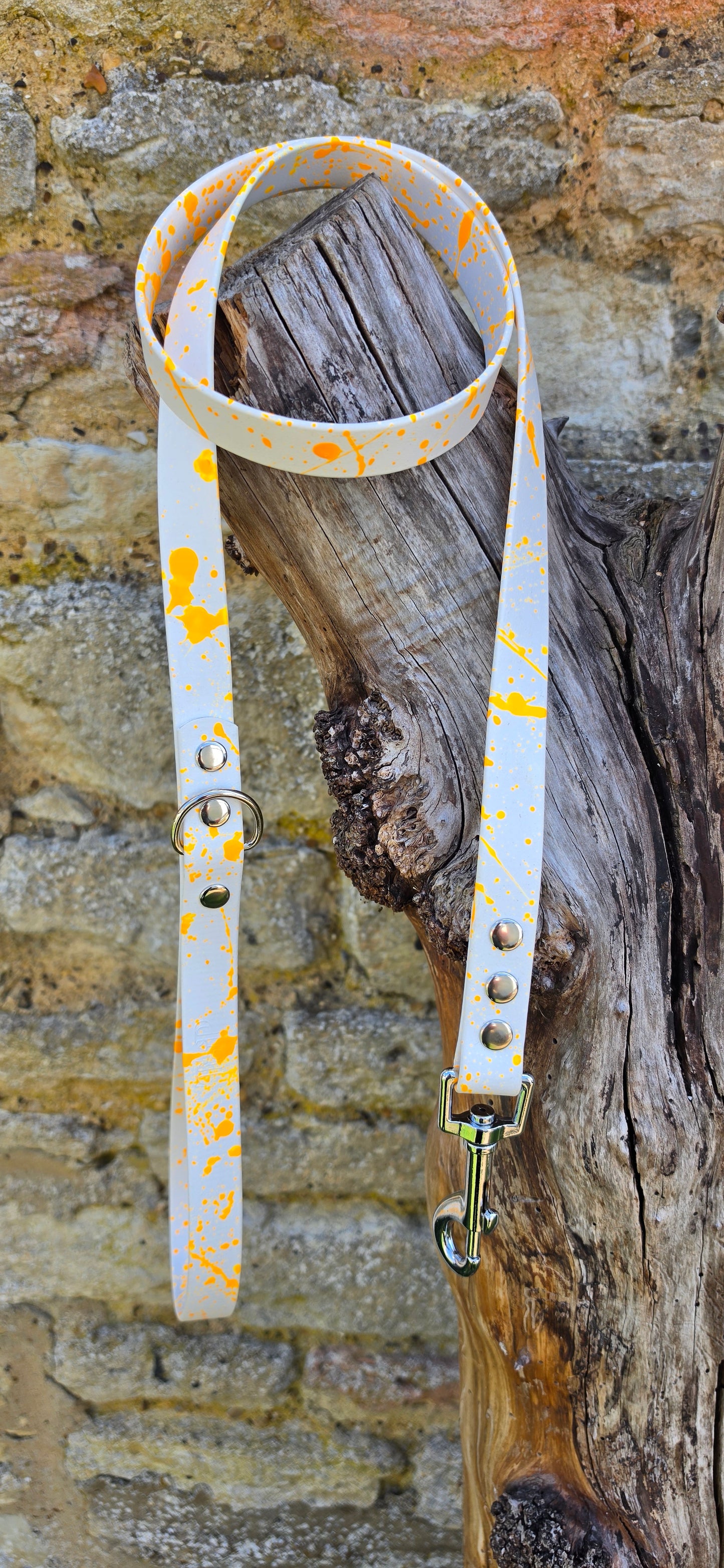 White & Orange - Waterproof BioThane© Pastel Splatter Dog Lead