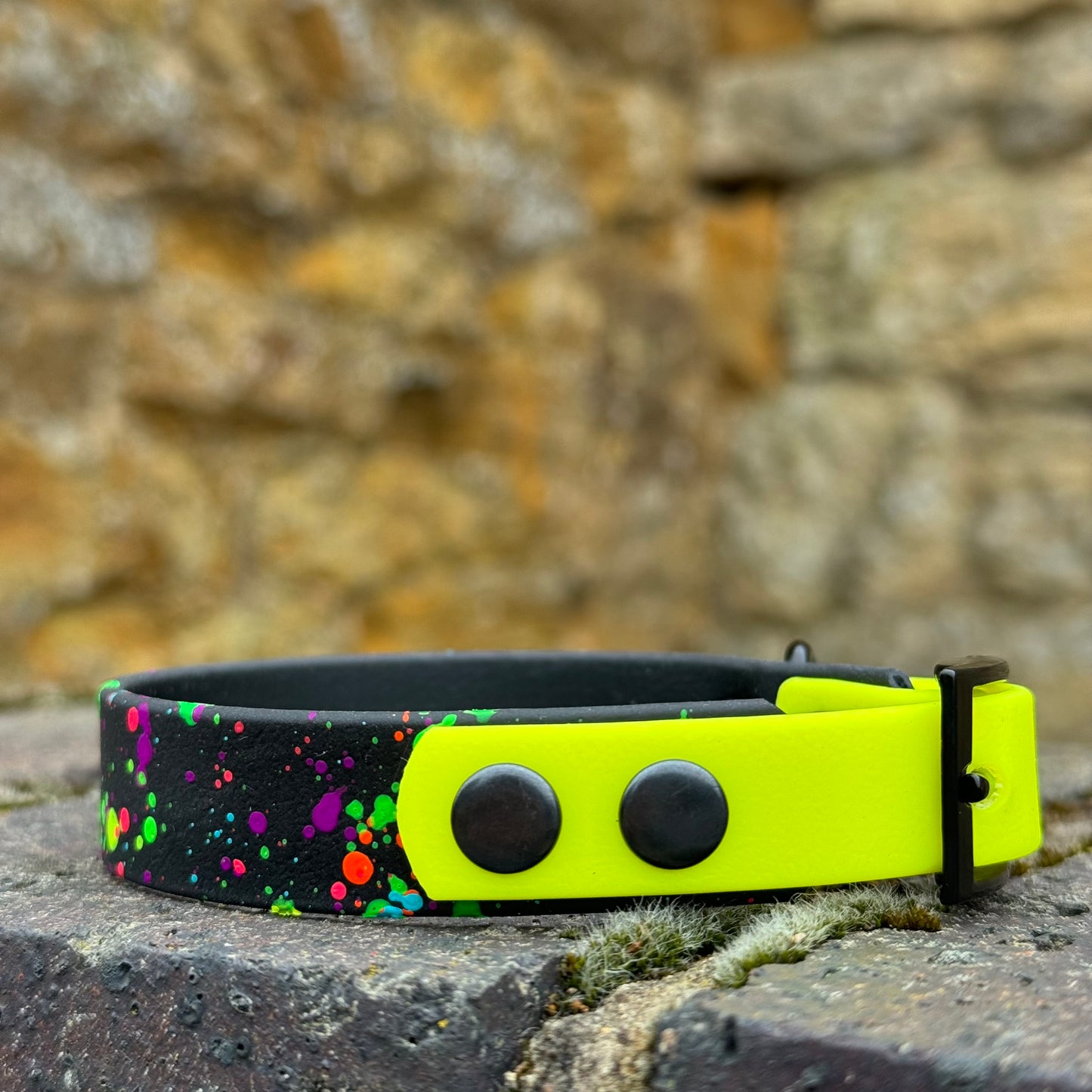 Neon Yellow - Waterproof BioThane© Splatter Dog Collar - Neon Collection