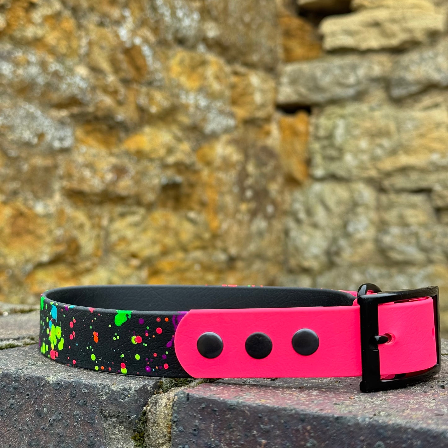 Neon Pink - Waterproof BioThane© Splatter Dog Collar - Neon Collection