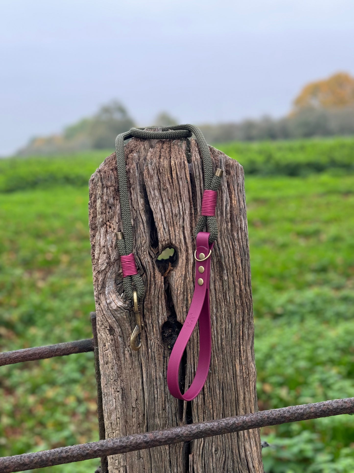 Army Green & Burgundy - Classic Rope Dog Lead