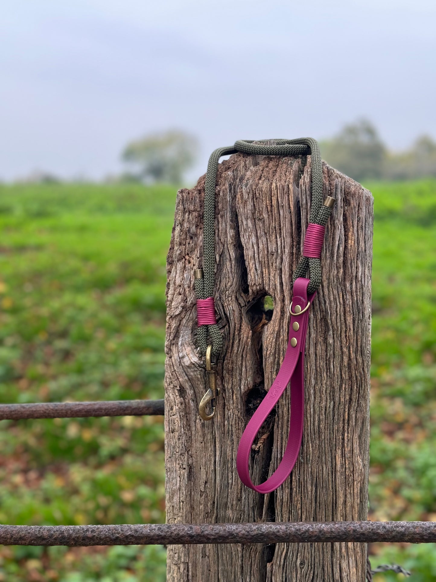 Army Green & Burgundy - Classic Rope Dog Lead
