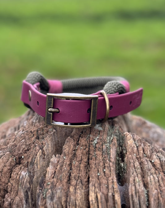 Army Green & Burgundy - Classic Rope Dog Collar