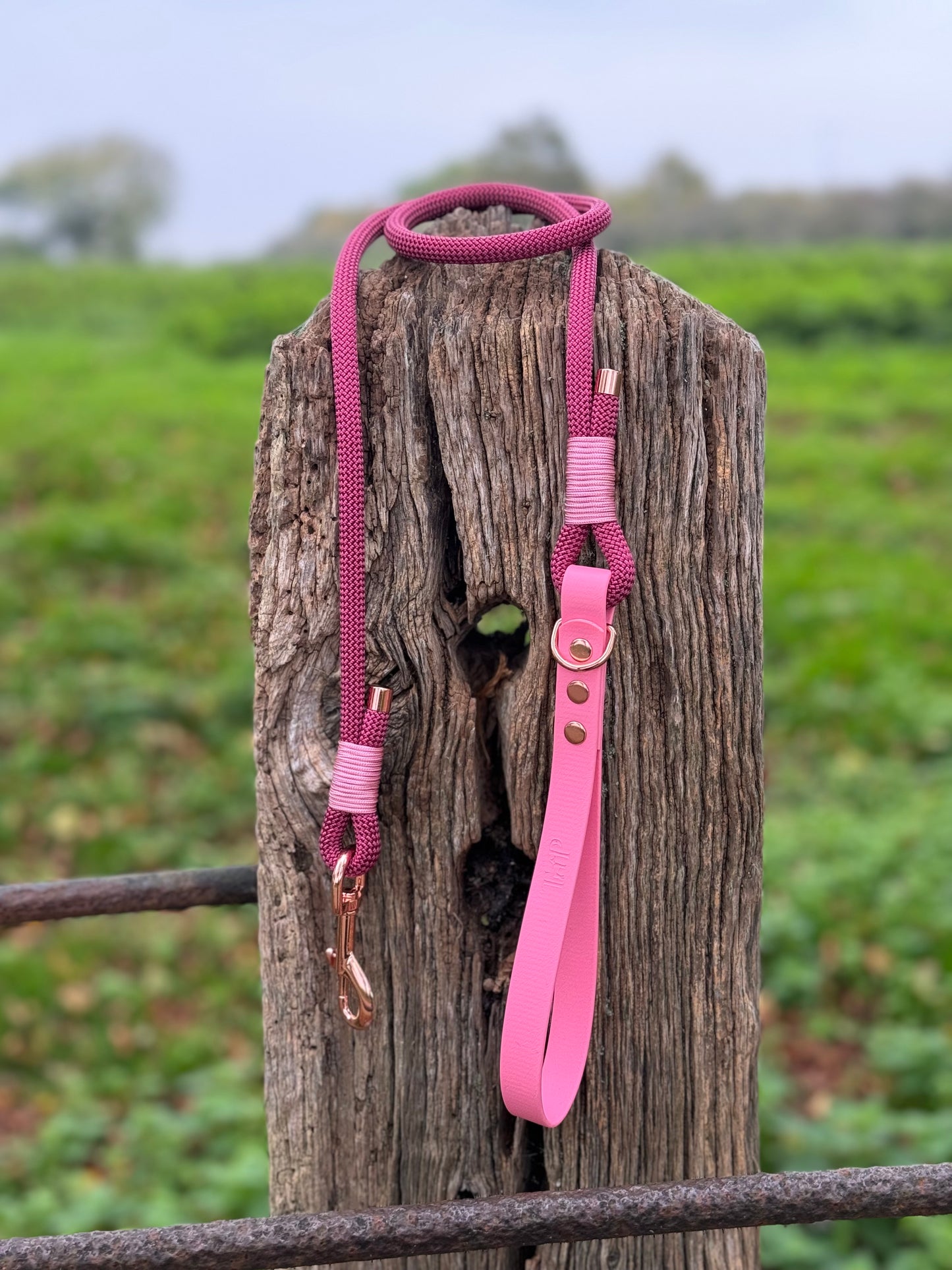 Burgundy & Baby Pink - Classic Rope Dog Lead