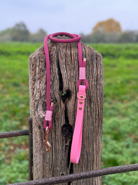 Burgundy & Baby Pink - Classic Rope Dog Lead